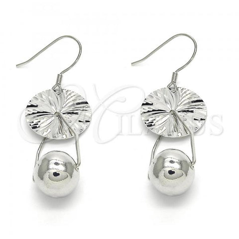 Sterling Silver Dangle Earring, Ball Design, Polished, Rhodium Finish, 02.183.0031
