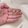 Oro Laminado Stud Earring, Gold Filled Style with White Micro Pave, Polished, Golden Finish, 02.342.0284