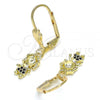 Oro Laminado Dangle Earring, Gold Filled Style Little Girl Design, with Black Micro Pave, Polished, Golden Finish, 02.316.0064.2