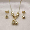 Oro Laminado Necklace and Earring, Gold Filled Style Cherry and Ball Design, Polished, Golden Finish, 06.417.0025