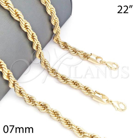 Oro Laminado Basic Necklace, Gold Filled Style Rope Design, Polished, Golden Finish, 04.213.0207.22