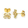 Oro Laminado Stud Earring, Gold Filled Style Flower Design, with Champagne Cubic Zirconia, Polished, Golden Finish, 02.310.0059