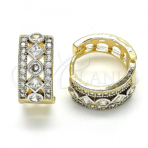 Oro Laminado Huggie Hoop, Gold Filled Style with White Cubic Zirconia, Polished, Two Tone, 02.210.0114.15