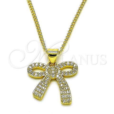 Oro Laminado Pendant Necklace, Gold Filled Style Bow Design, with White Micro Pave, Polished, Golden Finish, 04.341.0116.18