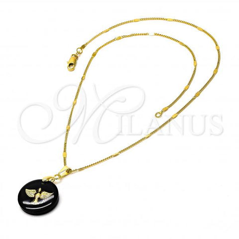 Oro Laminado Pendant Necklace, Gold Filled Style Bird Design, Black Resin Finish, Golden Finish, 04.09.0018.18