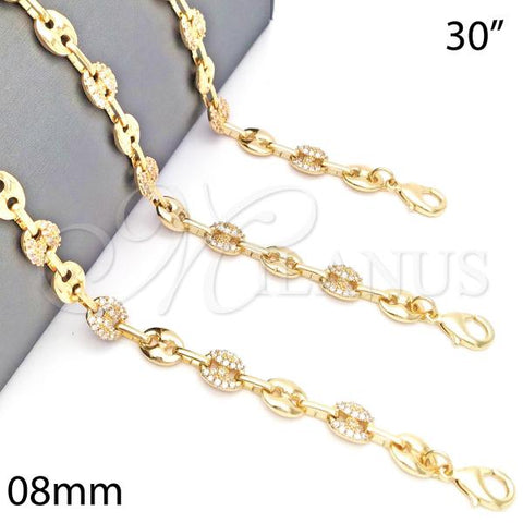 Oro Laminado Fancy Necklace, Gold Filled Style Puff Mariner Design, with White Micro Pave, Polished, Golden Finish, 04.63.1407.30