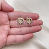 Oro Laminado Stud Earring, Gold Filled Style Guadalupe and Heart Design, with White Cubic Zirconia, Polished, Golden Finish, 02.210.0843