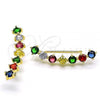 Oro Laminado Earcuff Earring, Gold Filled Style with Multicolor Cubic Zirconia, Polished, Golden Finish, 02.210.0734.1