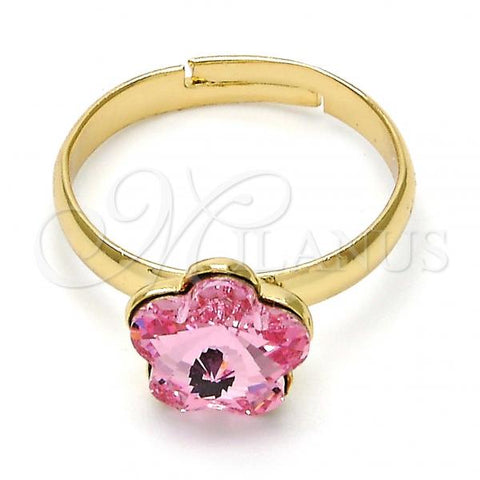 Oro Laminado Multi Stone Ring, Gold Filled Style Flower Design, with Light Rose Swarovski Crystals, Polished, Golden Finish, 01.239.0010.10 (One size fits all)