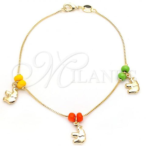 Oro Laminado Charm Bracelet, Gold Filled Style Elephant and Box Design, with Yellow and Orange Opal, Polished, Golden Finish, 03.32.0293.07