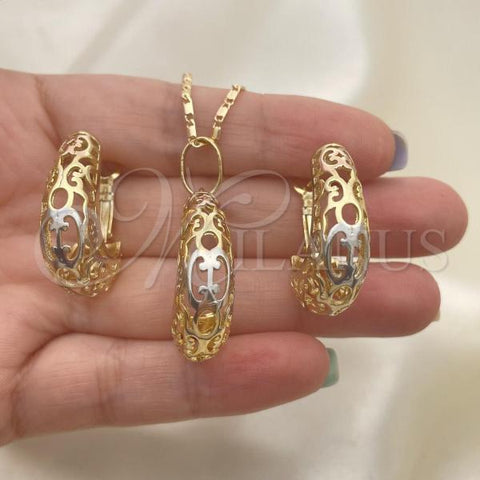 Oro Laminado Earring and Pendant Adult Set, Gold Filled Style Polished, Tricolor, 10.163.0006.1