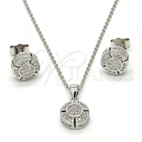 Sterling Silver Earring and Pendant Adult Set, with White Micro Pave, Polished, Rhodium Finish, 10.174.0253