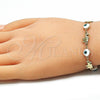 Oro Laminado Fancy Bracelet, Gold Filled Style Evil Eye and Elephant Design, White Enamel Finish, Golden Finish, 03.351.0107.3.07