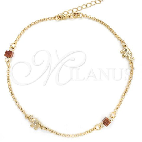 Oro Laminado Basic Anklet, Gold Filled Style Elephant and Rolo Design, Polished, Golden Finish, 03.02.0092.10