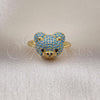 Oro Laminado Multi Stone Ring, Gold Filled Style Teddy Bear Design, with Turquoise and Black Micro Pave, Polished, Golden Finish, 01.368.0019.5