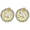 Oro Laminado Stud Earring, Gold Filled Style with Multicolor Micro Pave, Polished, Golden Finish, 02.233.0016