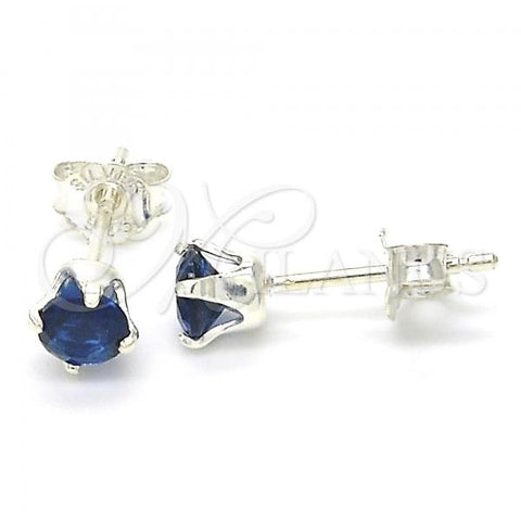 Sterling Silver Stud Earring, with Sapphire Blue Cubic Zirconia, Polished,, 02.63.2605.2
