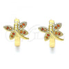 Oro Laminado Huggie Hoop, Gold Filled Style Dragon-Fly Design, with Garnet Micro Pave, Polished, Golden Finish, 02.210.0591.1.12