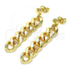 Oro Laminado Long Earring, Gold Filled Style Miami Cuban Design, Polished, Golden Finish, 02.63.2734