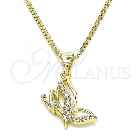 Oro Laminado Pendant Necklace, Gold Filled Style Butterfly Design, with White Micro Pave, Polished, Golden Finish, 04.156.0454.20