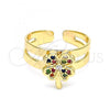 Oro Laminado Baby Ring, Gold Filled Style Four-leaf Clover Design, with Multicolor Micro Pave, Polished, Golden Finish, 01.233.0018.2 (One size fits all)