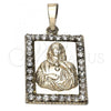 Oro Laminado Religious Pendant, Gold Filled Style Sagrado Corazon de Maria Design, with White Cubic Zirconia, Polished, Golden Finish, 5.198.023
