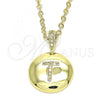 Oro Laminado Fancy Pendant, Gold Filled Style Initials Design, with White Cubic Zirconia, Polished, Golden Finish, 05.341.0014