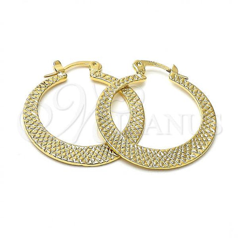 Oro Laminado Medium Hoop, Gold Filled Style Diamond Cutting Finish, Golden Finish, 96.002