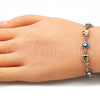 Oro Laminado Fancy Bracelet, Gold Filled Style Evil Eye and Elephant Design, Turquoise Enamel Finish, Golden Finish, 03.351.0107.1.07