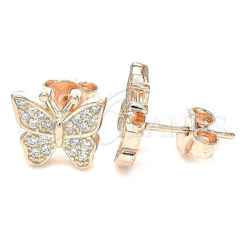 Sterling Silver Stud Earring, Butterfly Design, with White Micro Pave, Polished, Rose Gold Finish, 02.336.0125.1