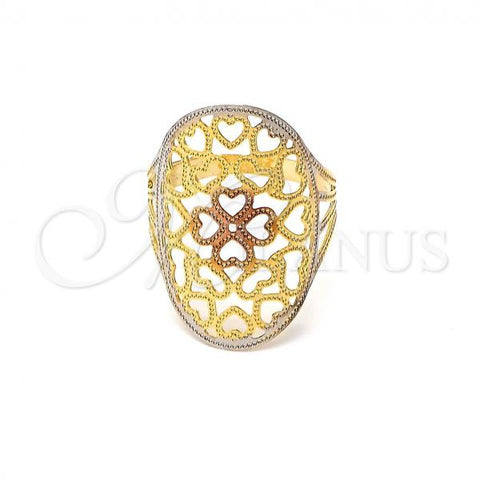 Oro Laminado Elegant Ring, Gold Filled Style Heart and Love Design, Polished, Tricolor, 01.32.0034.09 (Size 9)