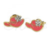 Oro Laminado Stud Earring, Gold Filled Style Hat and Flower Design, with White Crystal, Orange Enamel Finish, Golden Finish, 02.64.0279 *PROMO*