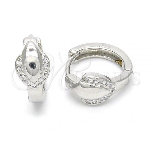 Sterling Silver Huggie Hoop, with White Micro Pave, Polished, Rhodium Finish, 02.175.0164.15