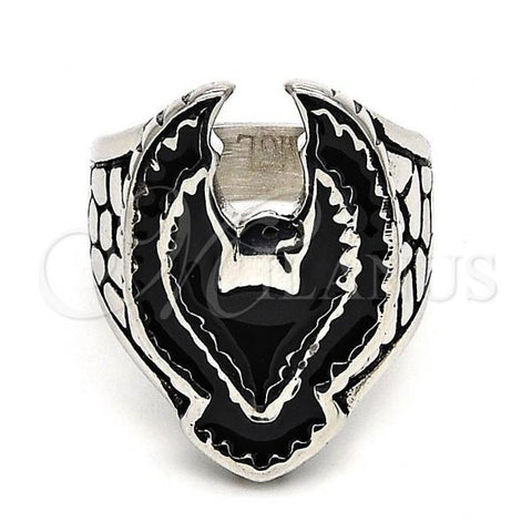 Stainless Steel Mens Ring, Eagle Design, Black Enamel Finish, Steel Finish, 01.234.0002.10 (Size 10)