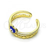 Oro Laminado Elegant Ring, Gold Filled Style Evil Eye and Heart Design, Blue Enamel Finish, Golden Finish, 01.213.0017