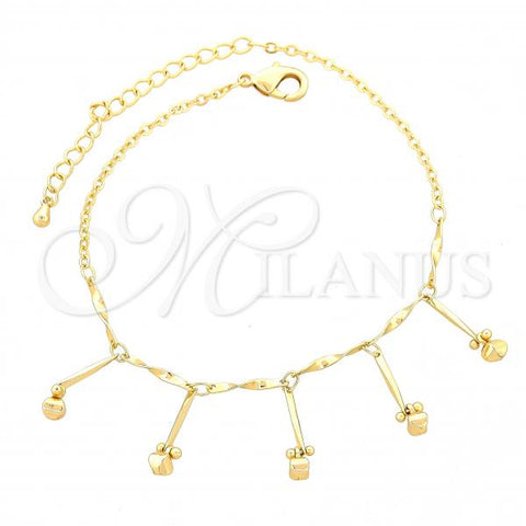 Oro Laminado Charm Bracelet, Gold Filled Style Ball and Twist Design, Polished, Golden Finish, 03.105.0048.10