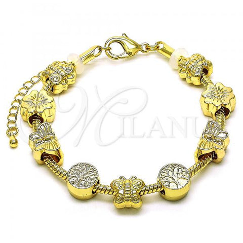 Oro Laminado Fancy Bracelet, Gold Filled Style Butterfly and Tree Design, Polished, Golden Finish, 03.63.2270.07
