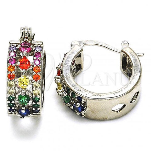 Rhodium Plated Small Hoop, with Multicolor Cubic Zirconia, Polished, Rhodium Finish, 02.210.0269.9.15