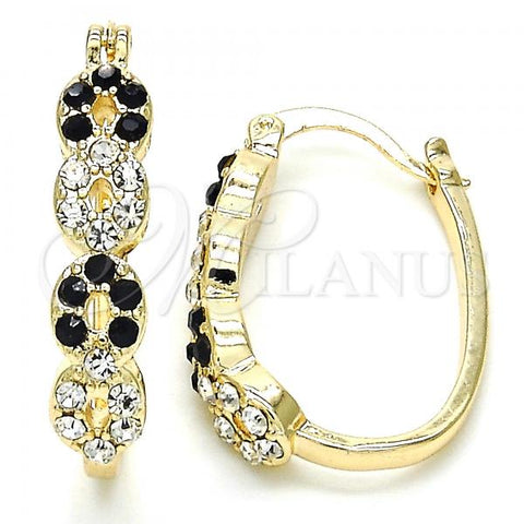 Oro Laminado Small Hoop, Gold Filled Style with Black and White Crystal, Polished, Golden Finish, 02.100.0069.3.15
