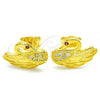 Sterling Silver Stud Earring, Swan Design, with Ruby and White Micro Pave, Polished, Golden Finish, 02.336.0105.2