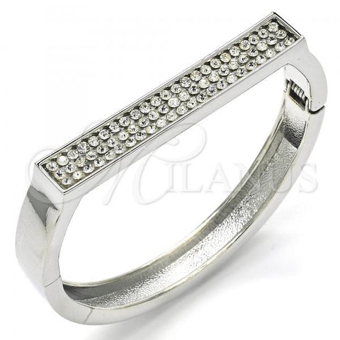Rhodium Plated Individual Bangle, Chunky Design, with White Crystal, Polished, Rhodium Finish, 07.252.0064.1.05 (09 MM Thickness, Size 5 - 2.50 Diameter)