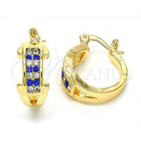 Oro Laminado Small Hoop, Gold Filled Style with Sapphire Blue and White Crystal, Polished, Golden Finish, 02.100.0074.15