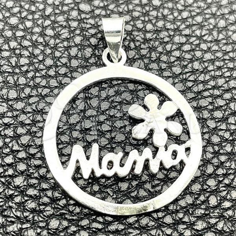 Sterling Silver Fancy Pendant, Mom Design, Polished, Silver Finish, 05.392.0073
