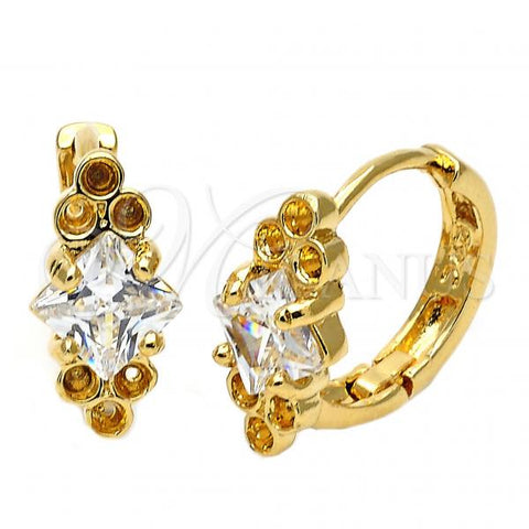 Oro Laminado Huggie Hoop, Gold Filled Style with White Cubic Zirconia, Polished, Golden Finish, 5.132.004