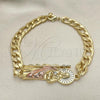 Oro Laminado Fancy Bracelet, Gold Filled Style San Judas and Pave Figaro Design, Polished, Tricolor, 03.351.0163.2.08