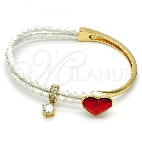Oro Laminado Individual Bangle, Gold Filled Style Heart Design, with Light Siam Swarovski Crystals and White Micro Pave, Polished, Golden Finish, 07.239.0008.6 (03 MM Thickness, One size fits all)