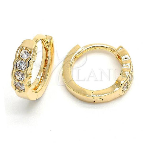 Oro Laminado Huggie Hoop, Gold Filled Style with White Cubic Zirconia, Polished, Golden Finish, 02.156.0084