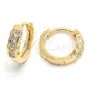 Oro Laminado Huggie Hoop, Gold Filled Style with White Cubic Zirconia, Polished, Golden Finish, 02.156.0084
