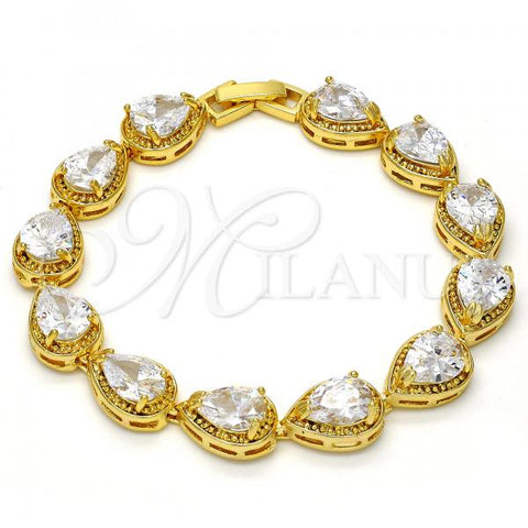 Oro Laminado Tennis Bracelet, Gold Filled Style Teardrop Design, with White Cubic Zirconia, Polished, Golden Finish, 03.210.0009.07