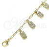 Oro Laminado Charm Anklet , Gold Filled Style Owl and Paperclip Design, Polished, Golden Finish, 03.372.0022.10